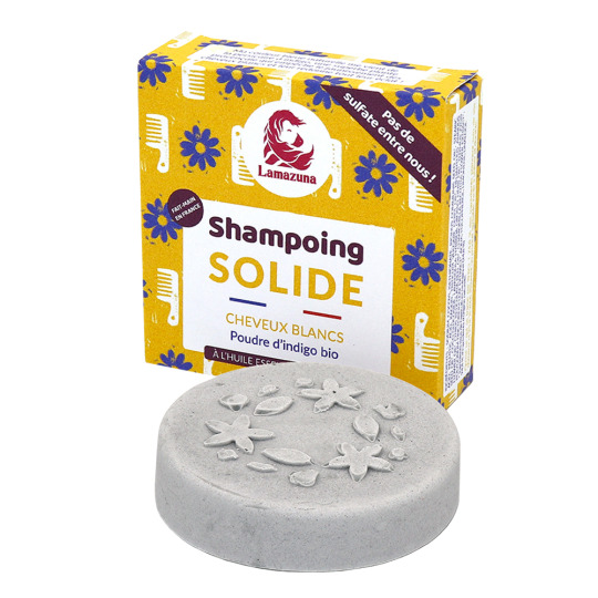 Shampoing solide cheveux blancs à l'indigo pack et produit